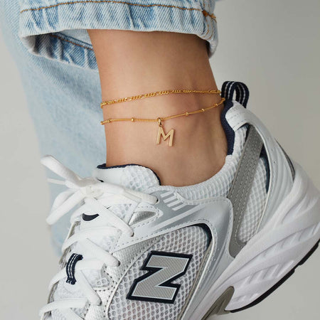 Letter Bead Chain Anklet Gold